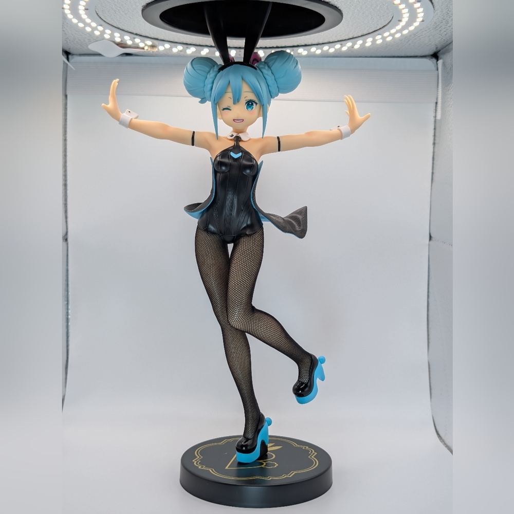 Blue-Haired Bunny Girl Figurine with Fishnet Tights